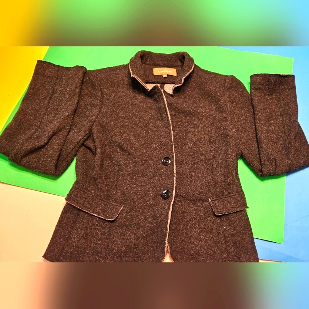 CONBIPEL Women's Charcoal Gray Wool Blend Blazer SIZE 46 (Large) Pre-Owned EUC